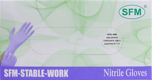 Перчатки смотровые sfm нитриловые нестерильные m 50 шт. пар/фиолетово-голубой неопудренные текстурированные хлоринация однократная