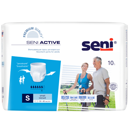 Купить Seni active трусы впитывающие одноразовые для взрослых размер small обхват талии 55-85 10 шт. по цене 873 руб в Москве Seni active трусы впитывающие одноразовые для взрослых размер small обхват талии 55-85 10 шт.