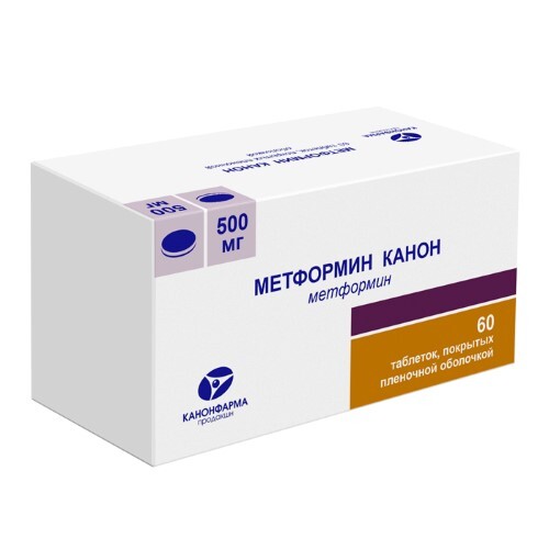 Метформин канон 500 мг 60 шт. блистер таблетки, покрытые пленочной оболочкой