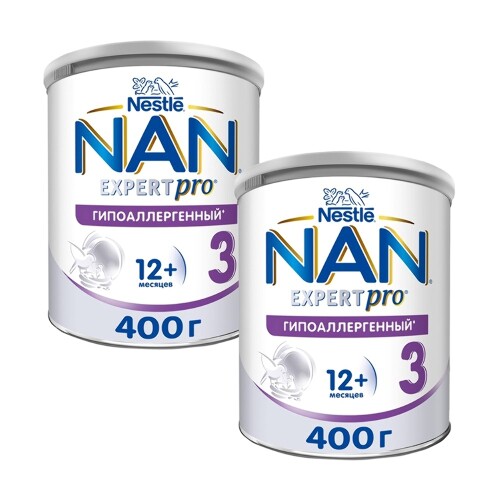 Набор из 2уп NAN 3 OPTIPRO HA ГИПОАЛЛЕРГЕННЫЙ НАПИТОК МОЛОЧ СУХОЙ Д/ДЕТ С 12МЕС 400,0 со скидкой