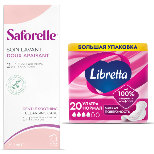 Набор Сафорель гель д/интим гиг бережное очищение 250мл + Libretta прокладки ультра нормал  №20 со скидкой