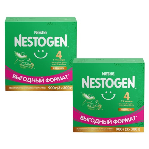 Набор NESTOGEN 4 СУХОЙ НАПИТОК МОЛОЧ ДЕТСКОЕ МОЛОЧКО С ПРЕБИОТИК И ЛАКТОБАКТ L REUTERI 3Х300,0 со скидкой 55% на вторую упаковку