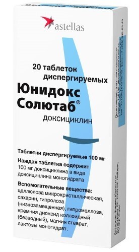 Купить Юнидокс солютаб 100 мг 20 шт. таблетки диспергируемые цена