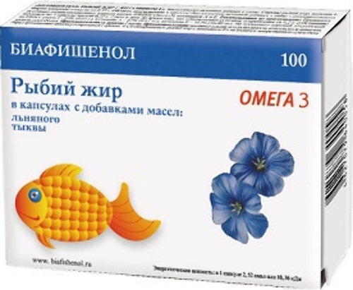 Купить РЫБИЙ ЖИР БИАФИШЕНОЛ С МАСЛ ЛЬНА/ТЫКВЫ N100 КАПС цена