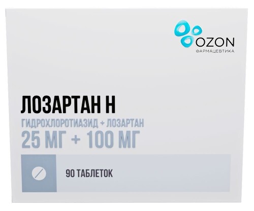 Лозартан н 25 мг+ 100 мг 90 шт. таблетки, покрытые пленочной оболочкой
