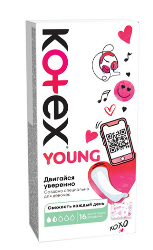 Kotex прокладки ежедневные young для девочек экстратонкие 16 шт.