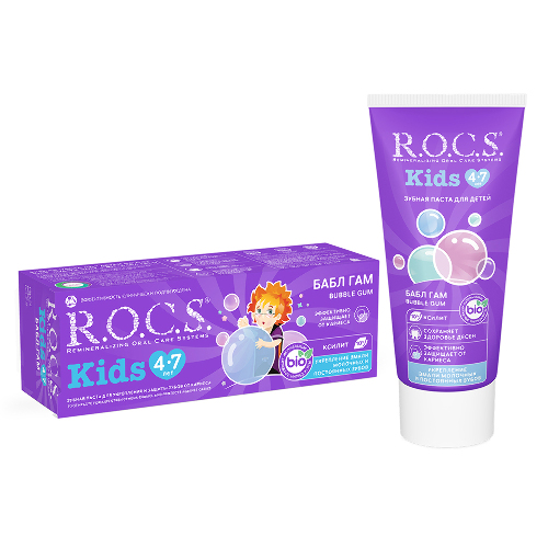 Rocs зубная паста kids бабл гам со вкусом жевательной резинки 45 гр