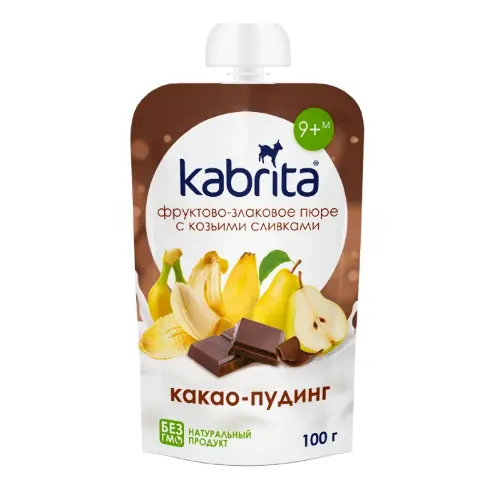 Kabrita пюре фруктово-злаковое с козьими сливками какао-пудинг 100 гр