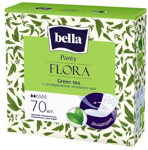 Прокладки ежед panty flora green tea с экстрактом зеленого чая 70 шт.