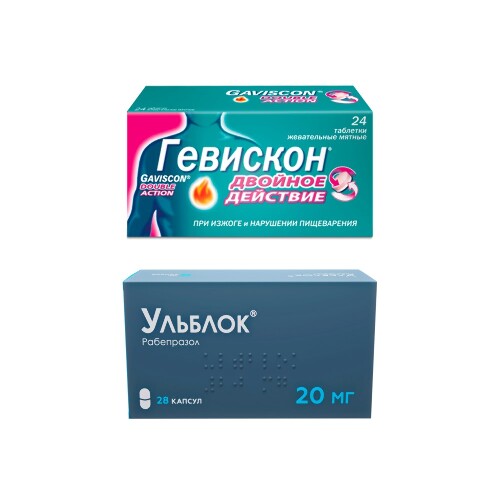 Набо Ульблок 0,02 №28 капс +  Гевискон двойное действие №24 табл жев/мята со скидкой