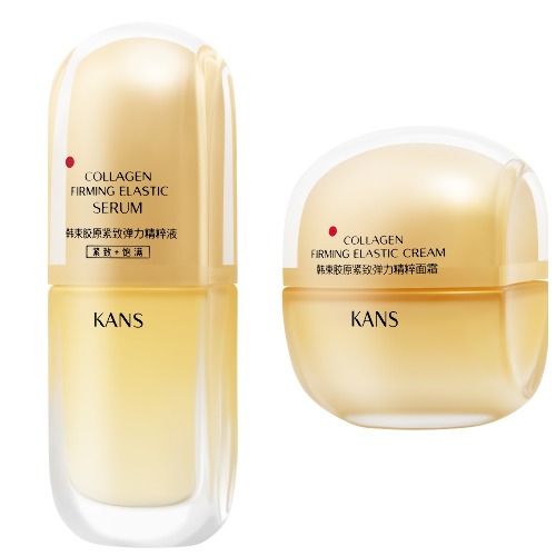 Набор Kans: сыворотка д/лица д/стимуляции коллагена и эластич укрепляющ 30мл + крем д/лица д/стимуляции коллагена и эластич 50мл