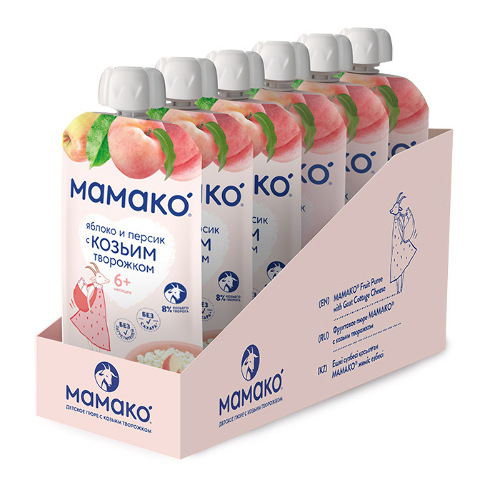 Набор из 6 уп. МАМАКО пюре яблоко и персик с козьим творожком 120г
