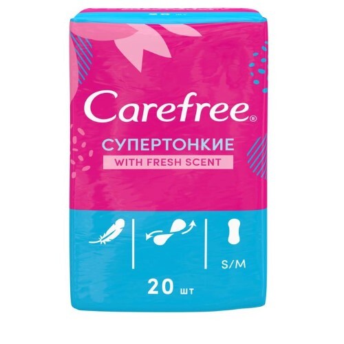 Купить Carefree супертонкие прокладки ежедневные with fresh scent гибкие дышащие в индивидуальных конвертиках с легким свежим ароматом 20 шт. цена