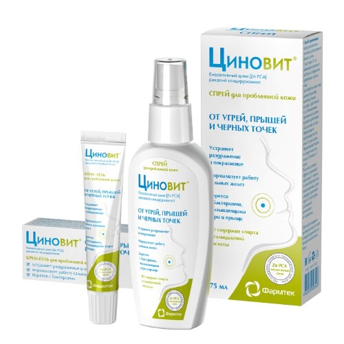 Набор ЦИНОВИТ КРЕМ-ГЕЛЬ ДЛЯ ПРОБЛЕМНОЙ КОЖИ 35МЛ + СПРЕЙ ДЛЯ ПРОБЛЕМНОЙ КОЖИ 75МЛ со скидкой