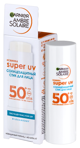 Garnier ambre solaire стик для лица солнцезащитный super uv spf50+ 9 мл