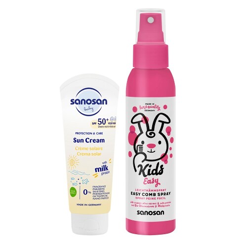 Набор SANOSAN BABY крем солнцезащитный для детей spf 50+ + спрей д/легкого расчесывания волос 125мл со скидкой 