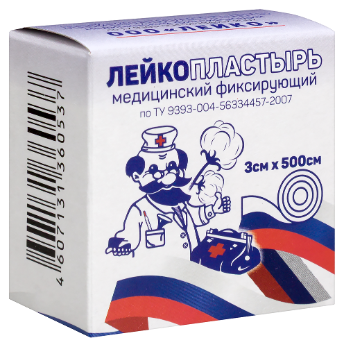 Лейкопластырь медицинский фиксирующий 3 смх500 см/инд.уп/лейко