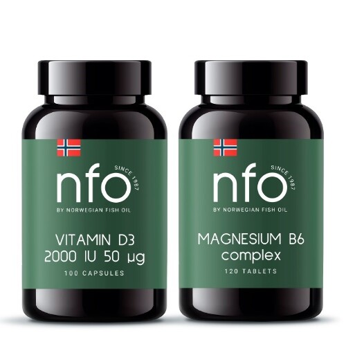 Набор NFO Витамин D 2000 МЕ 100 капс.+NFO Комплекс магния + витамин В6 №120