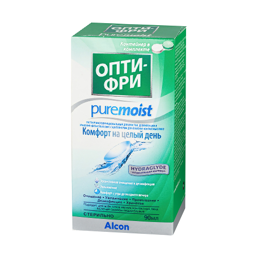 Опти-фри pure moist раствор многофункциональный для очистки дезинфекции и хранения линз 90 мл+контейнер