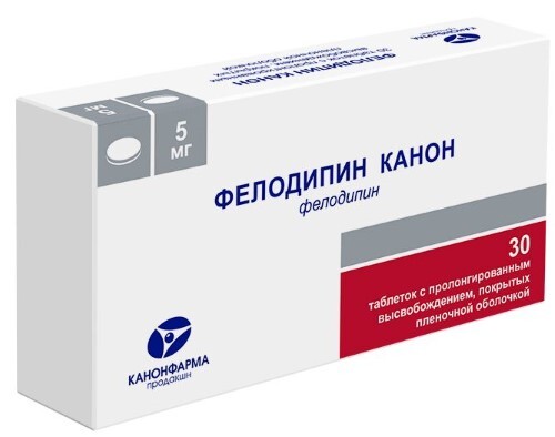 Фелодипин канон 5 мг 30 шт. таблетки с пролонгированным высвобождением, покрытые пленочной оболочкой
