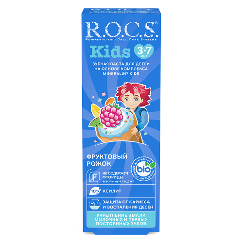 Rocs зубная паста kids фруктовый рожок со вкусом мороженого 45 гр