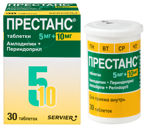 Купить Престанс (амлодипин 5 мг) + (периндоприл 10 мг) 30 шт. таблетки цена