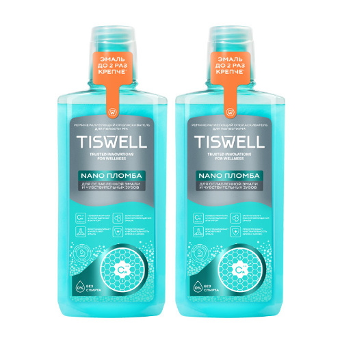 Набор из 2уп TISWELL ОПОЛАСКИВАТЕЛЬ ДЛЯ ПОЛОСТИ РТА РЕМИНЕРАЛИЗУЮЩИЙ С НАНОГИДРОКСИАПАТИТОМ ДЛЯ ВСЕЙ СЕМЬИ 500 МЛ