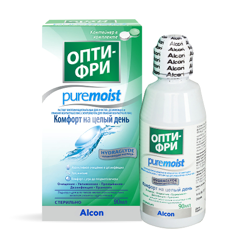 Опти-фри pure moist раствор многофункциональный для очистки дезинфекции и хранения линз 90 мл+контейнер