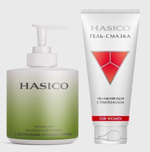 Набор из 2х средств HASICO: гель для интимной гигиены с экстрактами опунции и оливы + ГЕЛЬ-СМАЗКА Д/ЖЕНЩИН 100МЛ