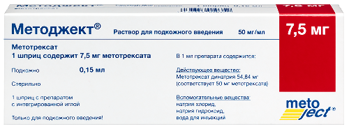 Купить Методжект раствор для подкожного введения 7,5 мг/0,15 мл раствор для подкожного введения шприц 1 шт. цена