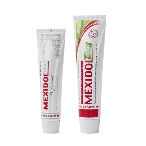 Набор MEXIDOL DENT ЗУБНАЯ ПАСТА FITO 100,0 + MEXIDOL DENT ЗУБНАЯ ПАСТА PROFESSIONAL WHITE 100,0 со скидкой