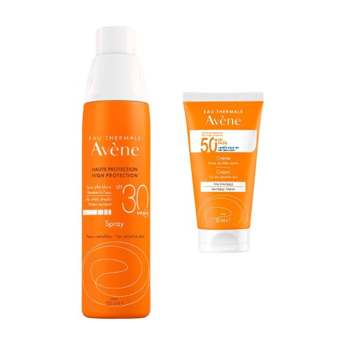 Набор AVENE СПРЕЙ СОЛНЦЕЗАЩИТНЫЙ SPF30 200МЛ + AVENE КРЕМ СОЛНЦЕЗАЩИТНЫЙ SPF 50+ БЕЗ ОТДУШЕК 50МЛ