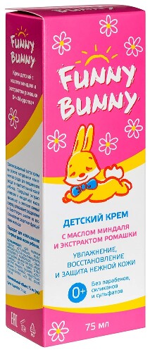 Funny bunny крем детский с маслом миндаля и экстрактом ромашки 0+ 75мл
