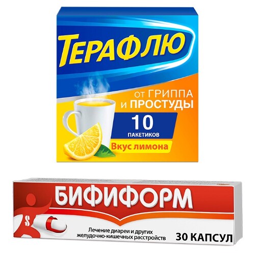 НАБОР ТЕРАФЛЮ ОТ ГРИППА И ПРОСТУДЫ N10 ПАК ПОР/ЛИМОН + БИФИФОРМ N30 КАПС КИШЕЧНОРАСТВОР со скидкой 20%