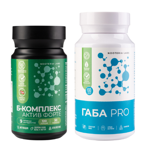 Набор из 1 уп. NOOTERIA LABS Б-КОМПЛЕКС АКТИВ ФОРТЕ N30 ТАБЛ ПО 549МГ+1 уп. ГАБА PRO N60 КАПС ПО 540МГ по специальной цене