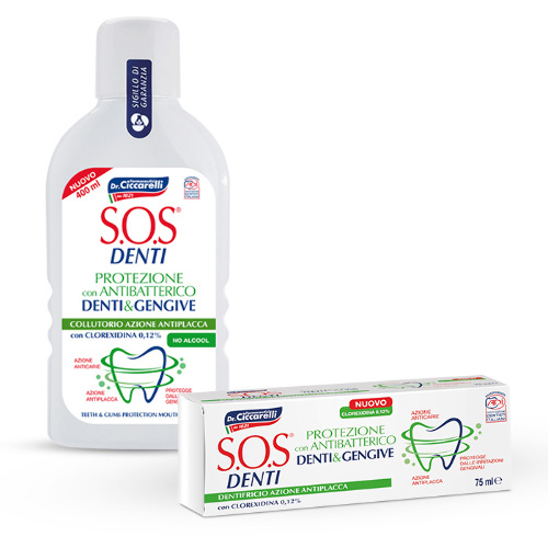 Набор SOS DENTI Антибактериальный: з/паста 75мл + ополаскиватель 400мл - по выгодной цене!