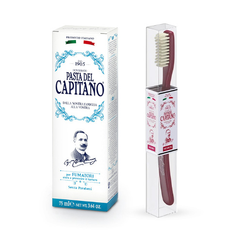 НАБОР PASTA DEL CAPITANO ЗУБНАЯ ПАСТА 1905 ДЛЯ КУРЯЩИХ И ЗУБНАЯ ЩЕТКА 1960 КРАСНАЯ ПО ВЫГОДНОЙ ЦЕНЕ!
