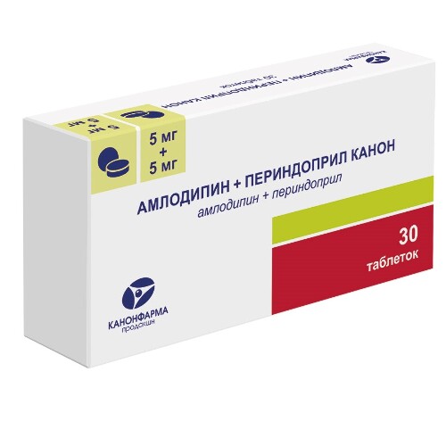 Купить Амлодипин+периндоприл канон 5 мг+5 мг 30 шт. блистер таблетки цена