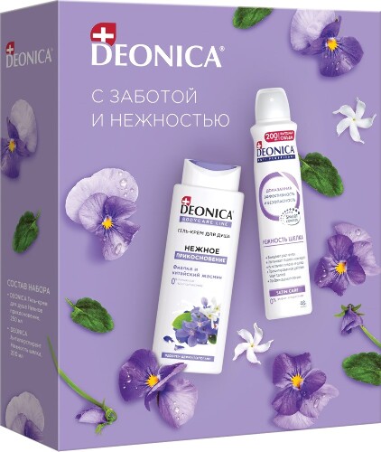 Deonica набор/антиперспирант нежность шелка 200 мл+гель-крем для душа нежное прикосновение 250 мл/