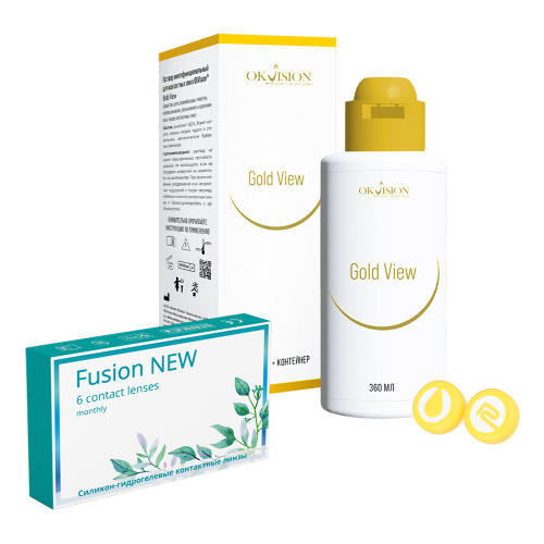 Набор OKVISION FUSION NEW 8,6/14,2 N6/-1,00/  мягкие линзы + OKVISION GOLD VIEW 360 мл р-р д/ухода за линзами