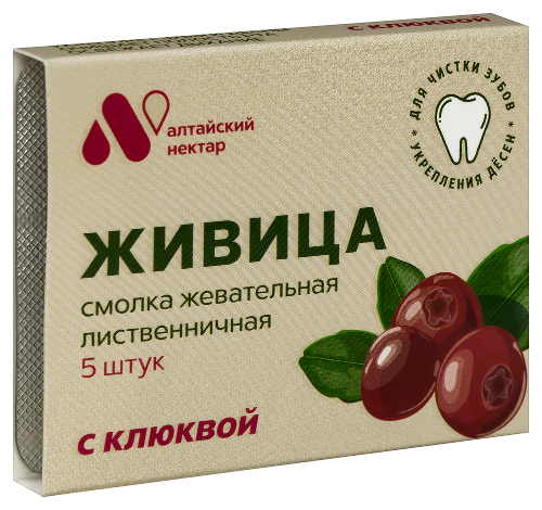 Живица смолка жевательная из смолы лиственницы 5 шт./с клюквой