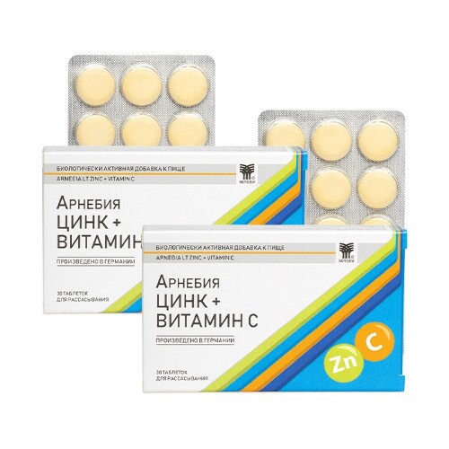 Купить Арнебия цинк+витамин с 30 шт. таблетки для рассасывания массой 1,5 г цена