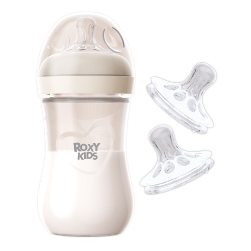 Набор  ROXY-KIDS: Roxy-kids бутылочка для кормления с широким горлом силиконовая соска размер m 3+ 240 мл + соска силик д/бутыло