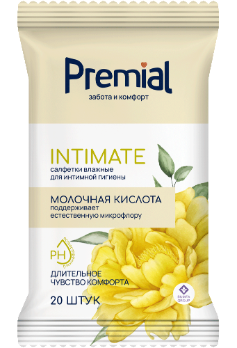 Купить Premial салфетки влажные для интимной гигиены 20 шт./молочная кислота цена
