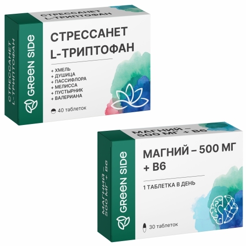 Набор СТРЕССАНЕТ L-ТРИПТОФАН N40 ТАБЛ + МАГНИЙ-500МГ+В6 N30 ТАБЛ Г