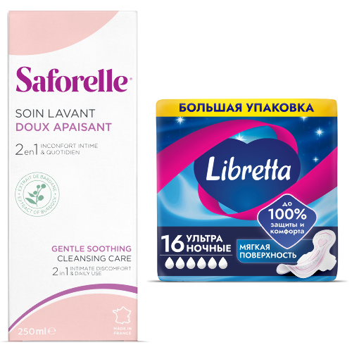 Набор Сафорель гель д/интим гиг бережное очищение 250мл + Libretta прокладки ультра ночные №16 со скидкой