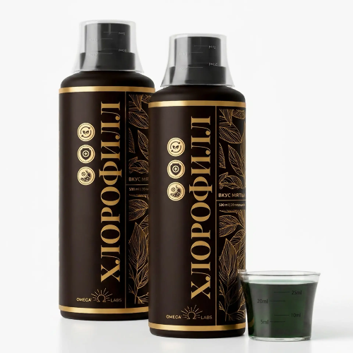 Набор из 2 уп. OMEGA LABS ХЛОРОФИЛЛ 500МЛ ФЛАК ЖИДКОСТЬ СО ВКУСОМ МЯТА