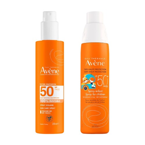 Набор AVENE: СПРЕЙ СОЛНЦЕЗАЩИТ НЕВИДИМЫЙ Д/ЧУВСТВИТ КОЖИ SPF50 200МЛ + СПРЕЙ СОЛНЦЕЗАЩИТ ДЕТСКИЙ SPF50+ Д/ЧУВСТВ КОЖИ 200МЛ