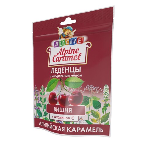 ЛЕДЕНЦЫ АЛЬПИЙСКАЯ КАРАМЕЛЬ ДЕТСКИЕ С НАТУРАЛЬНЫМ МЕДОМ И ВИТАМИНОМ С СО ВКУСОМ ВИШНИ