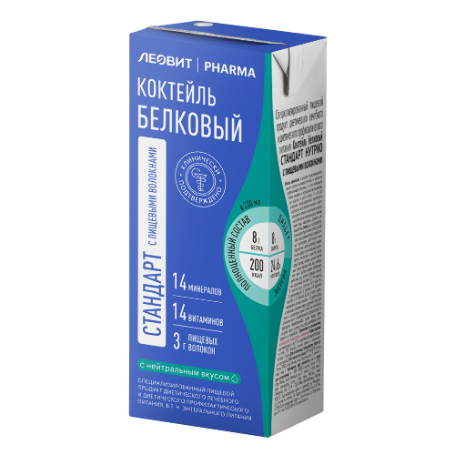 Леовит pharma/фарма коктейль белковый стандарт нутрио с пищевыми волокнами 200 мл